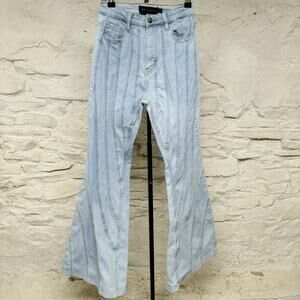 Purple Candy Denim Patchwork Blue Flare Leg Bell Bottom Jeans Boot Cut